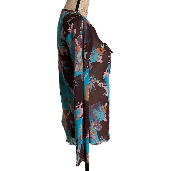 KLD Open Shoulder Sheer Tunic Blouse Small - Picture 3 of 16